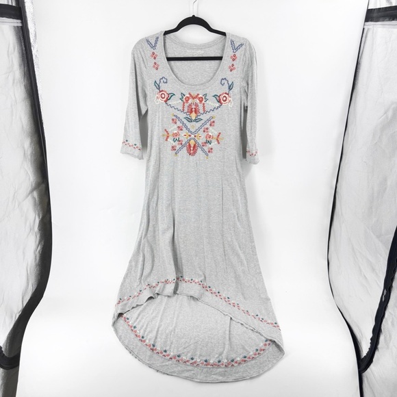 ✅ Soft Surroundings SIZE Small Floral Embroidered MidGray Embroidered Dress - Picture 1 of 10